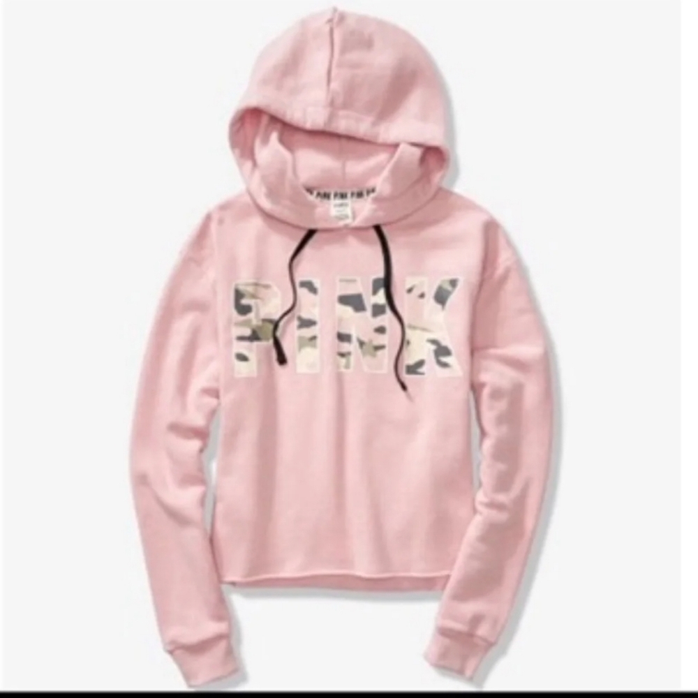 Victoria secret camo/ pink crop hoodie BN